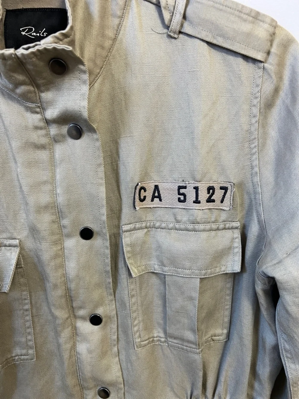 Rails Trey Light Sage Arrow Patch Military Zipper Jacket Tencel Linen Blend XS